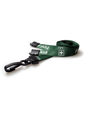 Digital ID 15mm Recycled Green First Aid Lanyards with Plastic J Clip (Pack of 100)