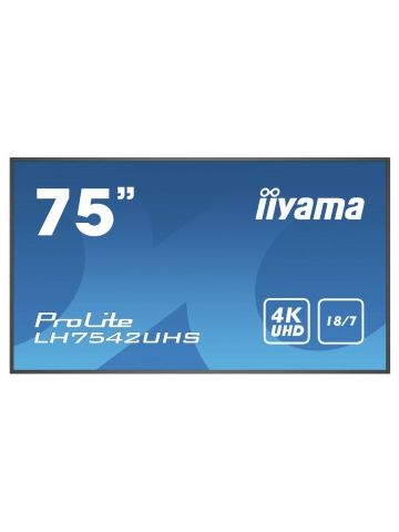 iiyama LH7542UHS-B1 signage display 189.2 cm (74.5") LED 4K Ultra HD Digital signage flat panel Black Built-in processor Android 8.0