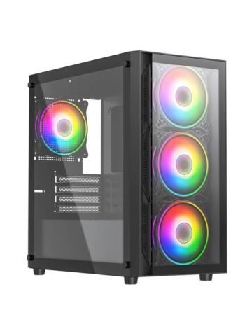 VIDA Lucid Black ARGB Gaming Case w/ Glass Front & Side, Micro ATX, 4x ARGB Infinity Fans