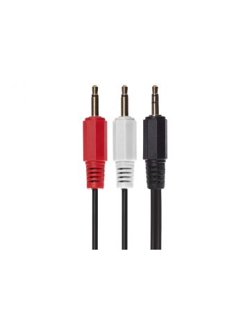 Maplin 3.5mm Aux Stereo 3 Pole Jack Plug to Twin 3.5mm 2 Pole Jack Plug Cable 2m Black