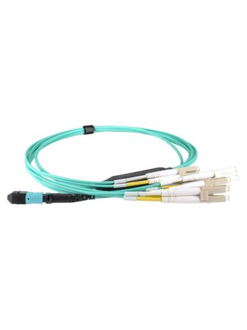 Cablenet 3m OM4 MPO (F) to 4X LC (DX) QSFP Breakout Aqua Cable Method B