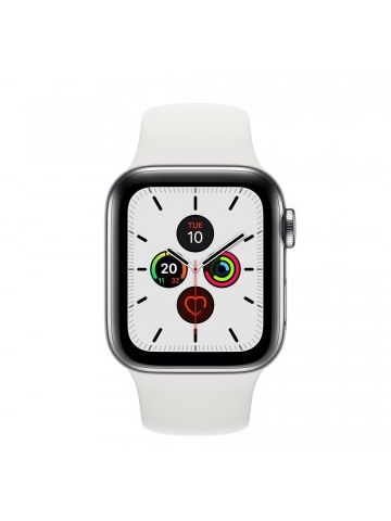 Apple Watch Series 5 GPS + Cellular, 40mm Stainless Steel Case with White Sport Band - S/M & M/L