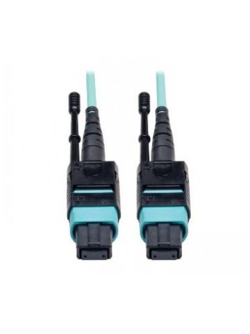 Tripp Lite MTP/MPO Patch Cable with Push/Pull Tabs, 12 Fiber, 40GbE, 40GBASE-SR4, OM3 Plenum-Rated - Aqua, 3M