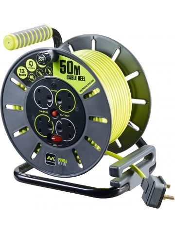 MASTERPLUG 50m 4-Socket 13A Heavy Duty Extension Lead Cable Reel