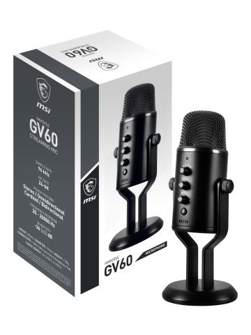 MSI IMMERSE GV60 STREAMING MIC 'USB Type-C Interface and 3.5mm Aux, For Professional applications with Intuituve control in 4 modes: Stereo, Omnidirectional, Cardioid and Bidirectional'