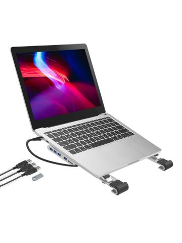 ProperAV Folding Laptop Stand with 100W PD USB-C Charging Hub including 4 x USA-A