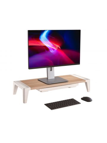 ProperAV Height Adjustable Monitor Riser Stand with Drawer - Wood