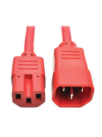 Tripp Lite Heavy-Duty Computer Power Cord, 15A, 14 AWG (IEC-320-C14 to IEC-320-C15), Red, 0.61 m