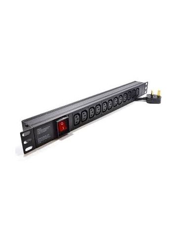 LMS 12 Way Horizontal 10A IEC Switched PDU / Power Bar > UK Plug (Rackmount)