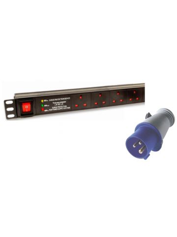 LMS 12 Way Vertical 13A Switched PDU / Power Bar > 32AMP Commando Plug (Rackmount)