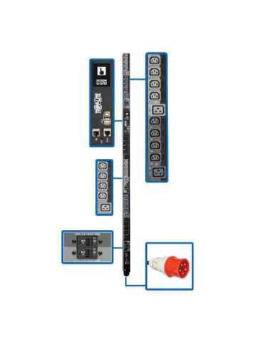 Tripp Lite 22.2kW 3-Phase Switched PDU, LX Platform Interface, 220/230V Outlets (24 C13/6 C19), Touc