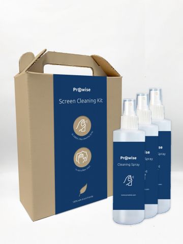 Prowise Screen Cleaning Kit | Natural formula | 3x240ml Board cleaning dry cloths & liquid