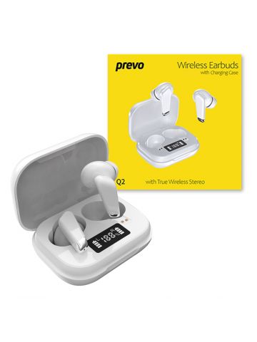 PREVO Q2 TWS Earbuds, Bluetooth 5.1, Automatic Pairing, Touch Control Feature with Digital LED Display Wireless Charging Case, Android, IOS and Windows Compatible, White