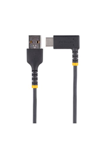 StarTech.com 6in (15cm) USB A to C Charging Cable Right Angle - Heavy Duty Fast Charge USB-C Cable - Black USB 2.0 A to Type-C - Rugged Aramid Fiber - 3A - Short USB Charging Cord