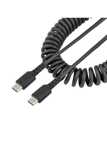 StarTech.com 3ft (1m) USB C Charging Cable, Coiled Heavy Duty Fast Charge & Sync USB-C Cable, USB 2.0 Type-C Cable, Rugged Aramid Fiber, Durable Male to Male USB Cable, Black