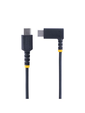 StarTech.com 1ft (30cm) USB C Charging Cable Right Angle - 60W PD 3A - Heavy Duty Fast Charge USB-C Cable - Black USB 2.0 Type-C - Rugged Aramid Fiber - USB Charging Cord