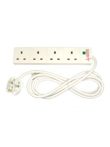 Spire Mains Power Multi Socket Extension Lead, 4-Way, 2M Cable, Surge Protected