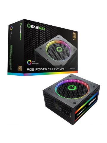 GAMEMAX ARGB 1050W PSU,140mm Fan with ARGB LEDs, 80 PLUS Gold, Fully Modular, Flat Black Cables