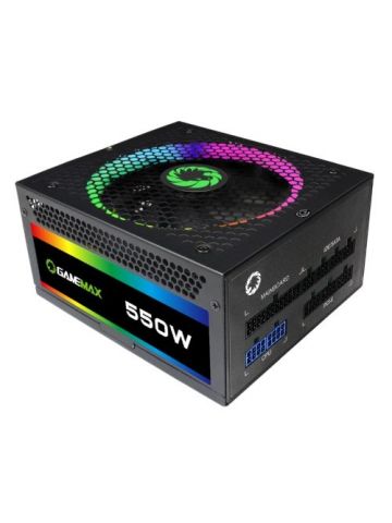 GAMEMAX 550W RGB PSU, Fully Modular, 14cm ARGB Fan, 80+ Gold, RGB Controller (Various Modes), Power Lead Not Included