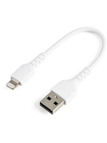 StarTech.com 6 inch (15cm) Durable White USB-A to Lightning Cable - Heavy Duty Rugged Aramid Fiber USB Type A to Lightning Charger/Sync Power Cord - Apple MFi Certified iPad/iPhone 12