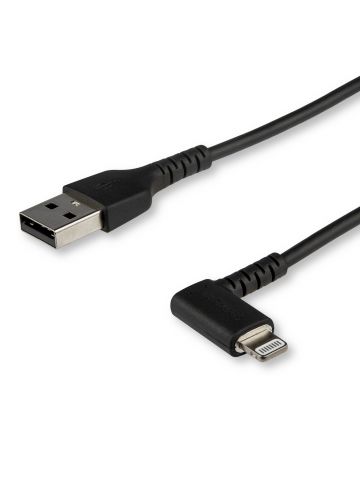 StarTech.com 6ft (2m) Durable USB A to Lightning Cable - Black 90° Right Angled Heavy Duty Rugged Aramid Fiber USB Type A to Lightning Charging/Sync Cord - Apple MFi Certified - iPhone