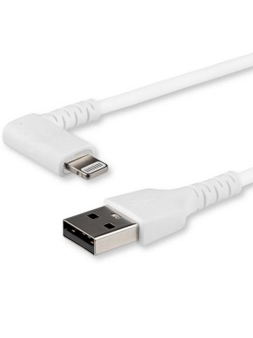 StarTech.com 6ft (2m) Durable USB A to Lightning Cable - White 90° Right Angled Heavy Duty Rugged Aramid Fiber USB Type A to Lightning Charging/Sync Cord - Apple MFi Certified - iPhone