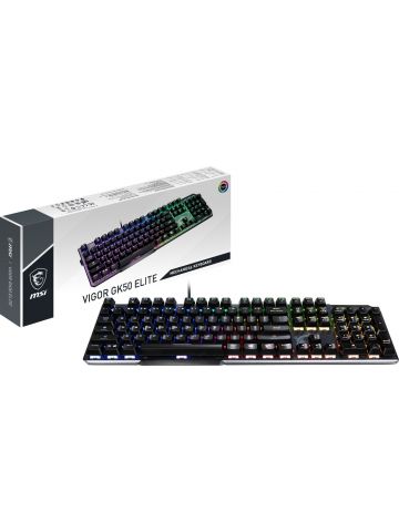 MSI VIGOR GK50 ELITE Mechanical Gaming Keyboard 'UK-Layout, KAILH Box-White Switches, Per Key RGB Light LED Backlit, Tactile, Floating Key Design, Water Resistant, Center'