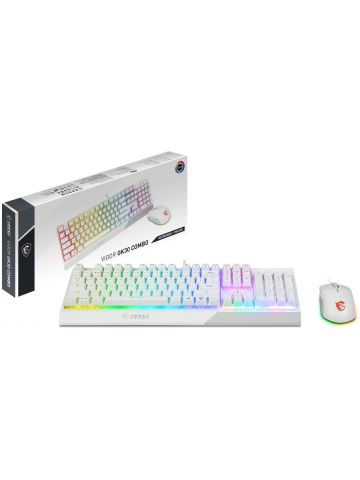 MSI VIGOR GK30 COMBO WHITE UK RGB MEMchanical Gaming Keyboard + Clutch GM11 WHITE Gaming Mouse ' UK Layout, 6-Zone RGB Lighting Keyboard, Dual-Zone RGB Lighting Mouse, 5000 DPI Optical Sensor, Center'