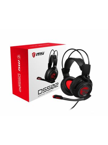 MSI DS502 7.1 Virtual Surround Sound Gaming Headset 'Black with Ambient Dragon Logo, Wired USB connector, 40mm Drivers, inline Smart Audio Controller, Ergonomic Design'