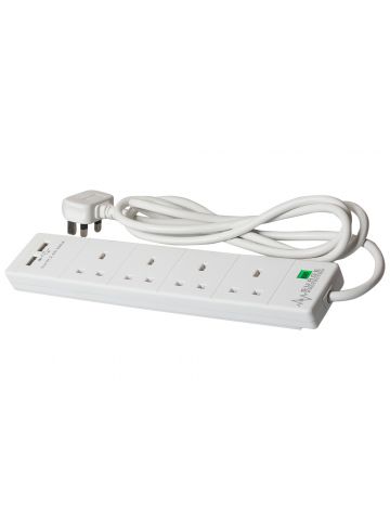 SMJ Electrical SMJ 2m 4 Socket 13A plus 2x USB-A Ports Extension Lead