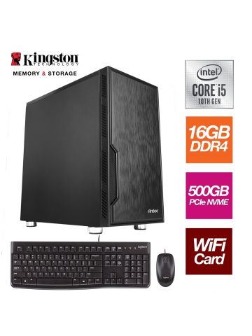 TARGET Intel i5-10400 6 Core 12 Threads 2.90GHz (4.30GHz Boost) CPU, 16GB Kingston DDR4 RAM, 500GB Kingston NVMe M.2, Antec VSK Chassis, Wi-Fi 6 + Bluetooth, FREE Keyboard & Mouse - Pre-Built PC