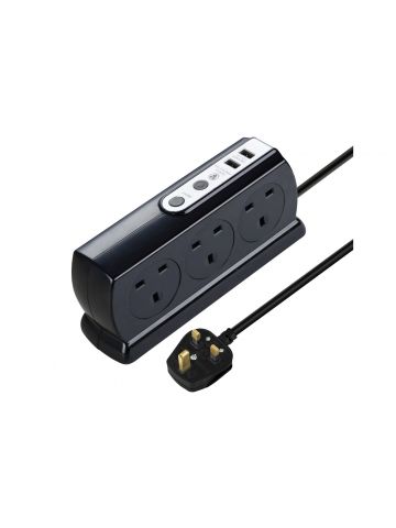 MASTERPLUG 2m 6 Socket 13A plus 2x USB-A Ports Extension Lead Black