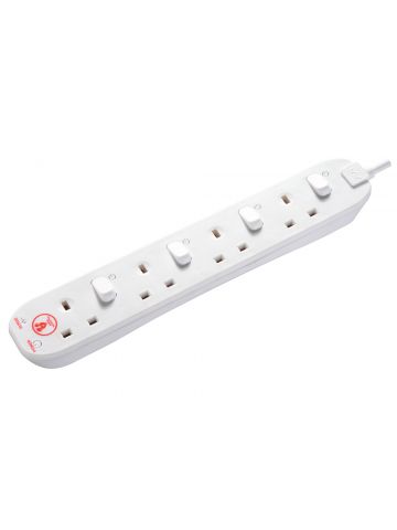 MASTERPLUG 2m 4-Socket 13A Individually Switched Surge Extension Lead White