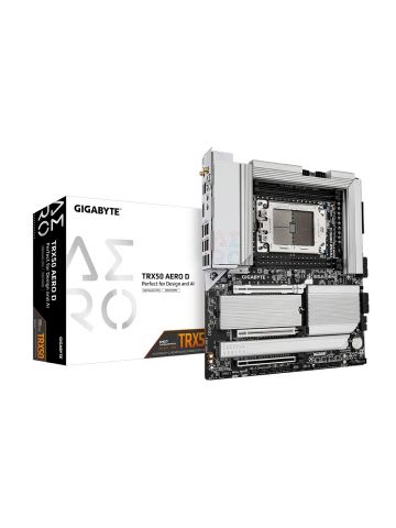 Gigabyte TRX50 AERO D Motherboard - Supports AMD Ryzen PRO 7000 CPUs, 16+8+4 Phases Digital VRM, up to 7800MHz DDR5 (OC), 4xPCIe 4.0 M.2, Wi-Fi 7, 2.5GbE LAN, USB 3.2 Gen 2