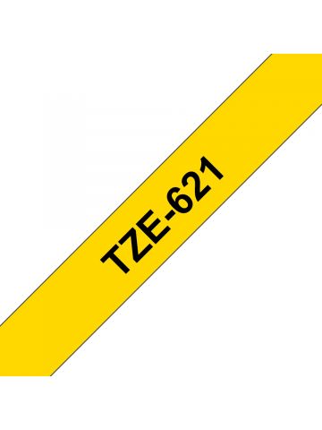 Brother TZE-621 DirectLabel black on yellow Laminat 9mm x 8m for Brother P-Touch TZ 3.5-18mm/6-12mm/6-18mm/6-24mm/6-36mm