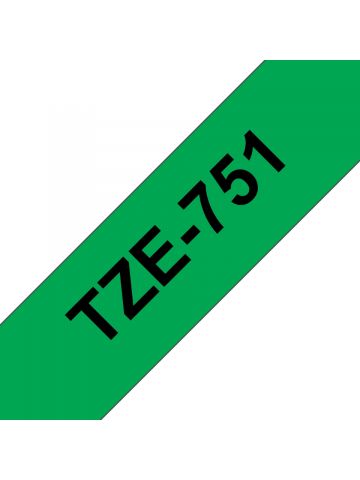 Brother TZE-751 DirectLabel black on green Laminat 24mm x 8m for Brother P-Touch TZ 3.5-24mm/HSE/36mm/6-24mm/6-36mm