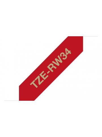 Brother TZE-RW34 DirectLabel gold on red non adhesive textil 12mm x 4m for Brother P-Touch TZ 3.5-18mm/6-12mm/6-18mm/6-24mm/6-36mm