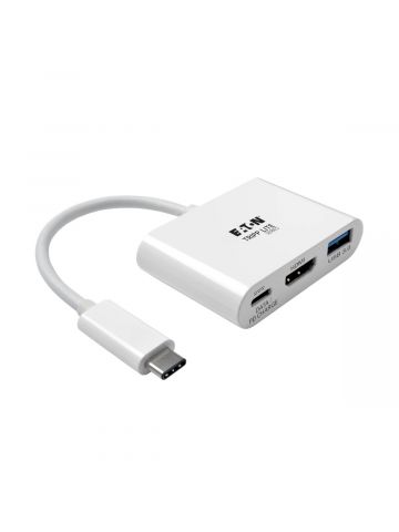 Tripp Lite U444-06N-H4U-C USB-C to HDMI 4K Adapter with USB 3.x (5Gbps) Hub Ports and 60W PD Charging, HDCP, White