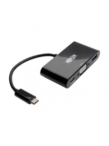 Tripp Lite USB-C to VGA Adapter w/USB-A Hub and PD Charging - USB 3.1, Thunderbolt 3, 1080p, Black