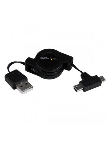 StarTech.com 2.5 ft Retractable USB Combo Cable �� USB to Micro USB and Mini USB �� M/M