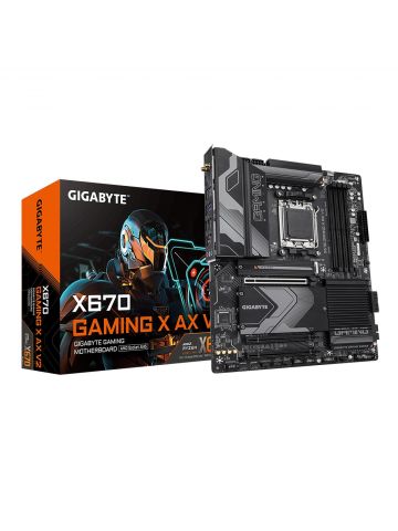 Gigabyte X670 GAMING X AX V2 Motherboard - Supports AMD Ryzen 7000 CPUs, 16+2+2 phases VRM, up to 8000MHz DDR5 (OC), 4xPCIe 4.0 M.2, Wi-Fi 6E, 2.5GbE LAN, USB 3.2 Gen 2