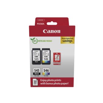 Canon 8287B008/PG-545+CL-546 Printhead cartridge multi pack black + color + Photopaper 50 sheet, 2x180 pages ISO/IEC 24711 Pack=2 for Canon Pixma MG 2450