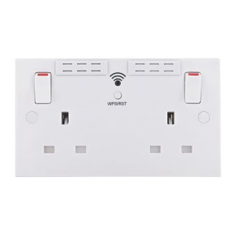 BG Electrical Square Edge 13A 2 Gang Switched Socket with Wi-Fi Extender - White