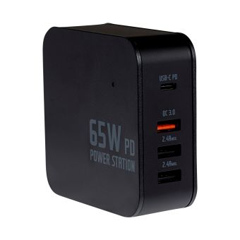 Maplin 4 Port USB Charging Station 1 x USB-C/ 3 x USB-A GaN  PD QC 3.0 65W 1.2m Cable